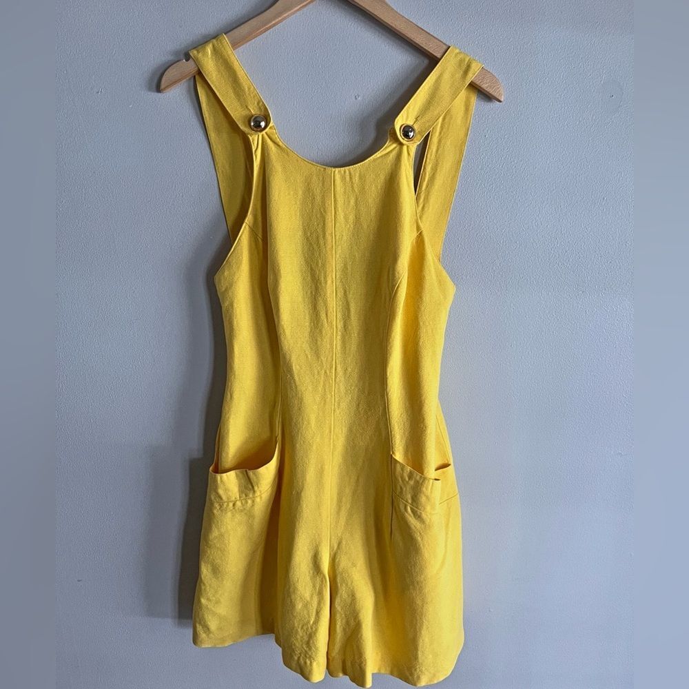 Vintage Geary Roark Kamisato Yellow Linen Blend Romper Gold Buttons USA 4